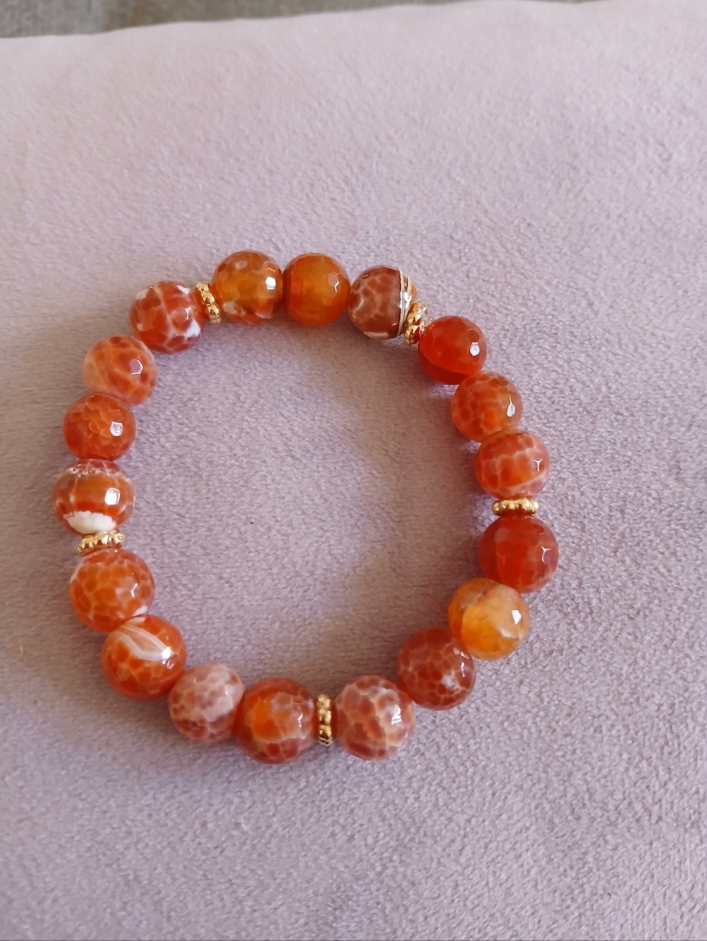 Handmade Orange Agate Beaded Stretch Bracelet with Gold Accents